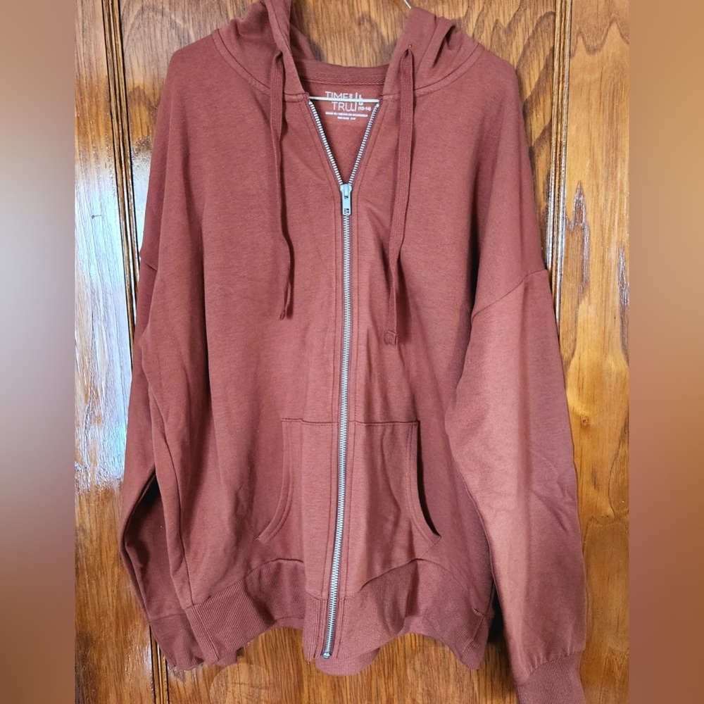 Time and Tru Burnt Orange Zip-up Hoodie, Size Large